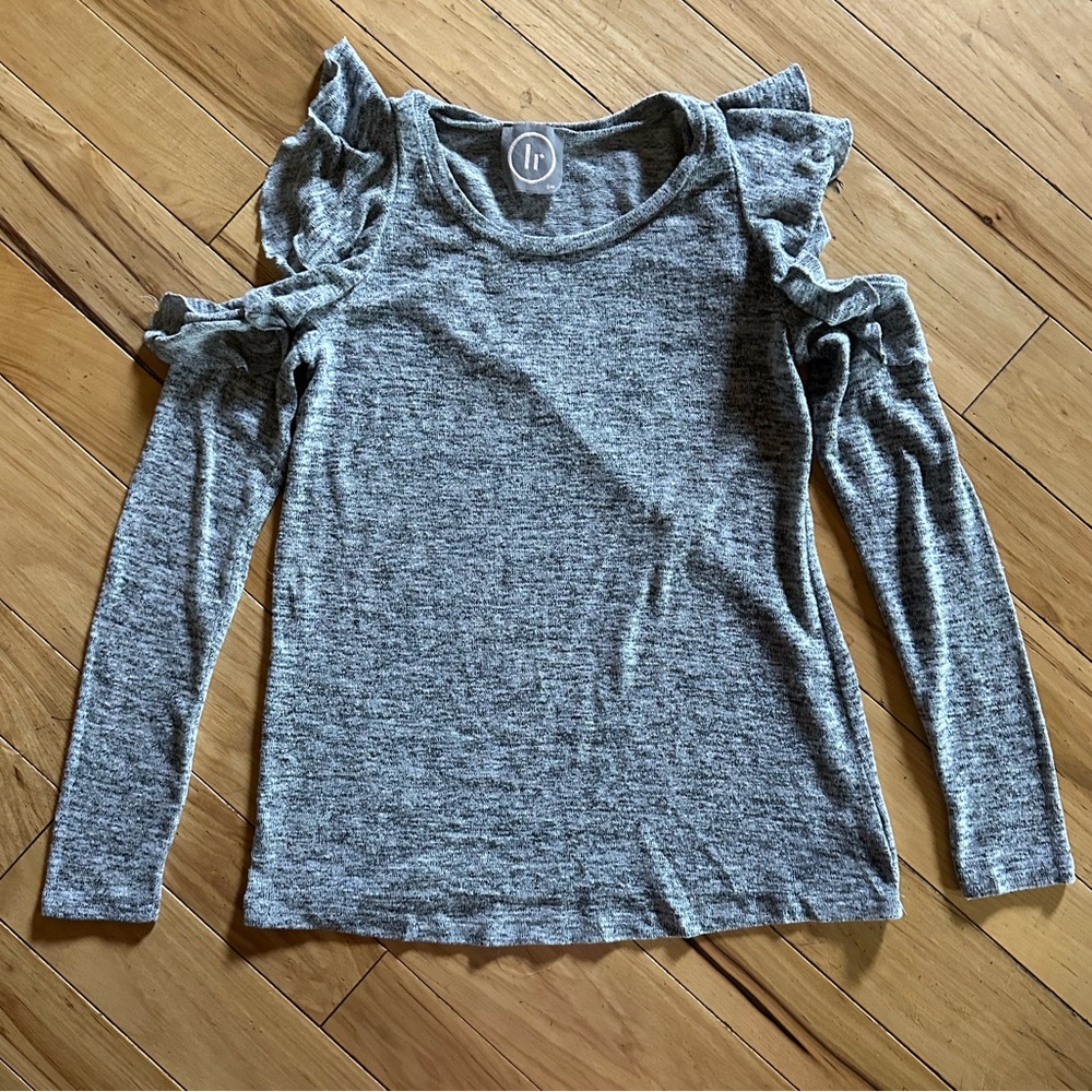Gray Ruffled Cut Out Long Sleeve Blouse
